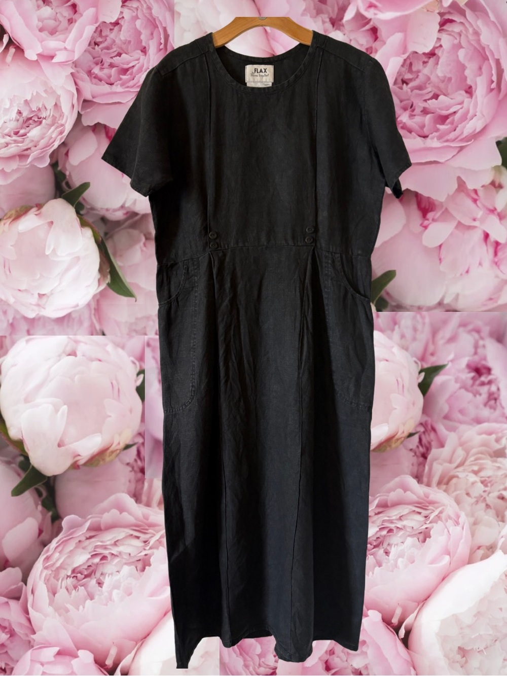 Flax by Jeanne Engelhart 100% Linen Black Dress
